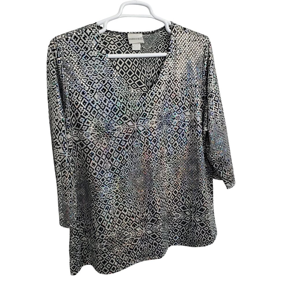 Fashion Bug Size 22 24 Top Mirror Ball Flashy Sequin Geometric Stretch Party